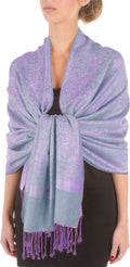 Sakkas 70" x 28" Paisley Self-Design Pashmina Shawl / Wrap / Stole#color_SteelBlue/Purple