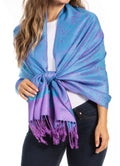 Sakkas 70" x 28" Paisley Self-Design Pashmina Shawl / Wrap / Stole#color_Turquoise/Purple