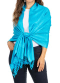 Sakkas 70" x 28" Paisley Self-Design Pashmina Shawl / Wrap / Stole#color_Turquoise