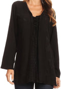Sakkas Caylyan Long Adjustable Embroidered Long Sleeve Blouse With Corset Top#color_Black
