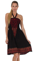 Sakkas Embroidered Batik Smocked Bodice Short Halter Tube Dress#color_Black / Red