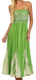 Sakkas Batik Print Embroidered Sleeveless Smocked Tube Top Long Dress#color_AppleGreen