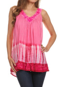 Sakkas Ombre Tie Dye Gauzy Crepe Sleeveless Relaxed Fit Top / Blouse#color_DarkPink