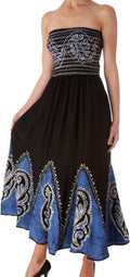 Sakkas Batik Print Embroidered Sleeveless Smocked Tube Top Long Dress#color_Black/Blue