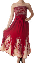 Sakkas Batik Print Embroidered Sleeveless Smocked Tube Top Long Dress#color_Red/Cream