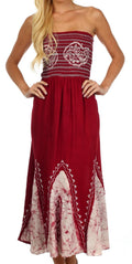 Sakkas Batik Print Embroidered Sleeveless Smocked Tube Top Long Dress#color_Red/White