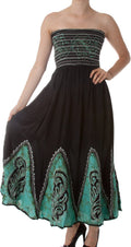 Sakkas Batik Print Embroidered Sleeveless Smocked Tube Top Long Dress#color_Black/Green