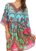 Sakkas Zander Drawstring Waist Dress / Cover Up With Rhinestone  V-Neck#color_Red/BrightGreen