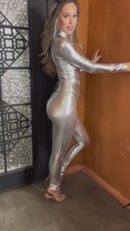 Sakkas Metallic Liquid Mock Neck Turtleneck Long Sleeve Crop Top - Made in USA