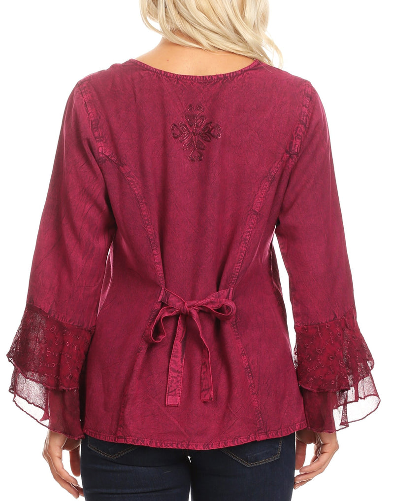 Sakkas Jimena Womens Ruffle 3/4 Sleeve Open Front Cropped Cardigan Top Lace