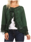 Sakkas Jimena Womens Ruffle 3/4 Sleeve Open Front Cropped Cardigan Top Lace#color_Green 