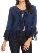 Sakkas Jimena Womens Ruffle 3/4 Sleeve Open Front Cropped Cardigan Top Lace