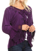 Sakkas Jimena Womens Ruffle 3/4 Sleeve Open Front Cropped Cardigan Top Lace