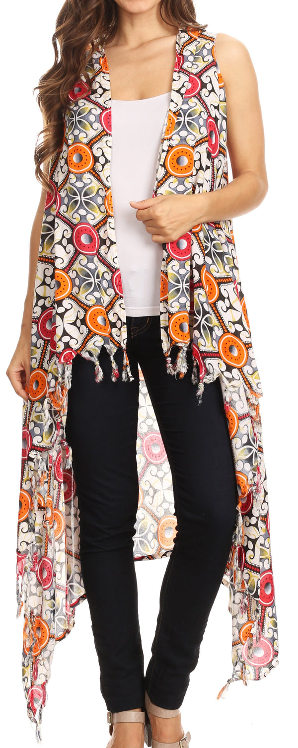 Sakkas Hatice Light Colorful Poncho Wrap Cardigan Top with African Ankara Print#color_Grey
