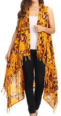 Sakkas Hatice Light Colorful Poncho Wrap Cardigan Top with African Ankara Print#color_Mustard 