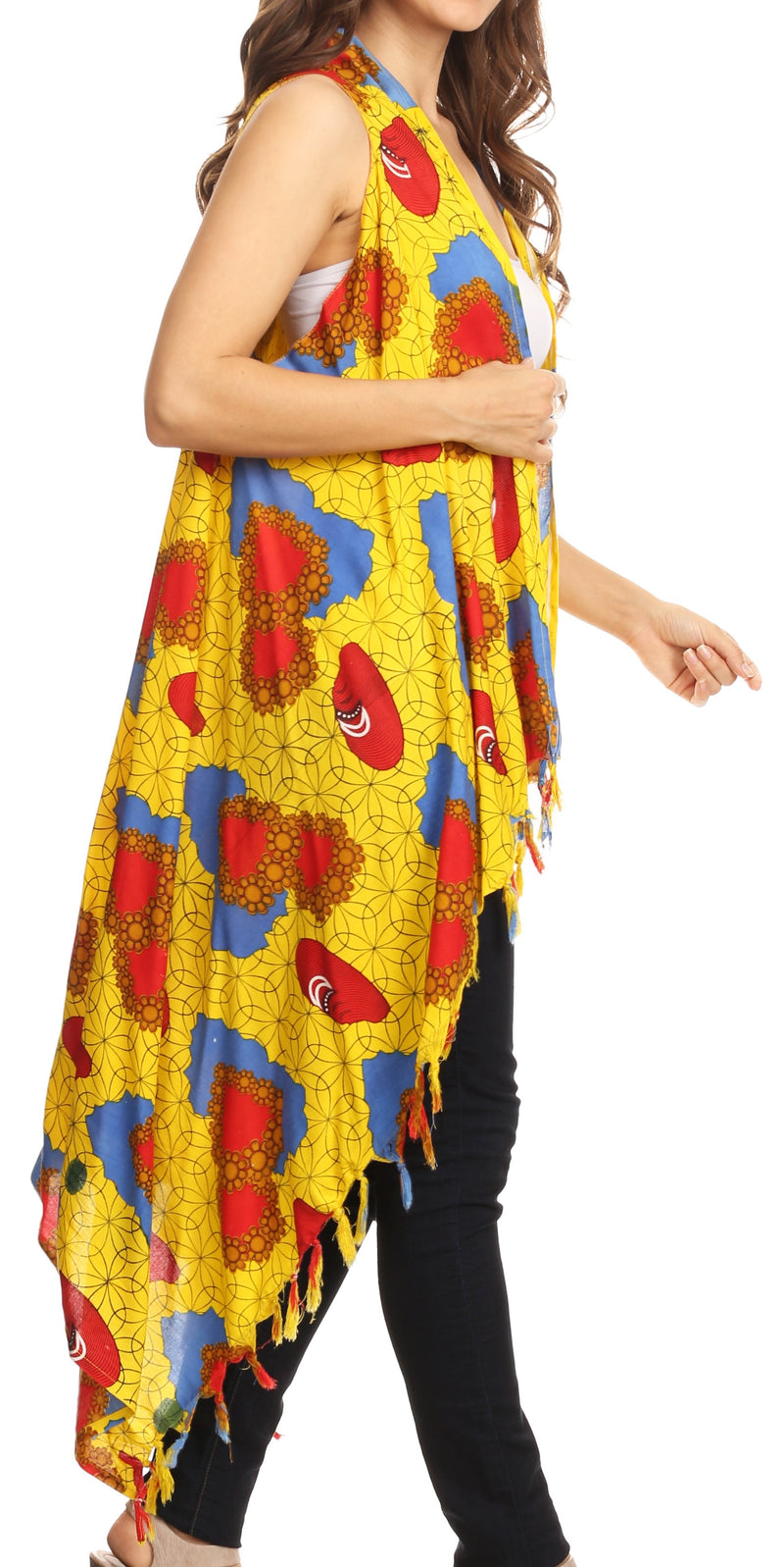 Sakkas Hatice Light Colorful Poncho Wrap Cardigan Top with African Ankara Print