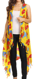 Sakkas Hatice Light Colorful Poncho Wrap Cardigan Top with African Ankara Print#color_Yellow