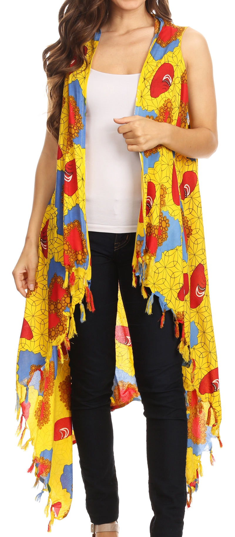 Sakkas Hatice Light Colorful Poncho Wrap Cardigan Top with African Ankara Print