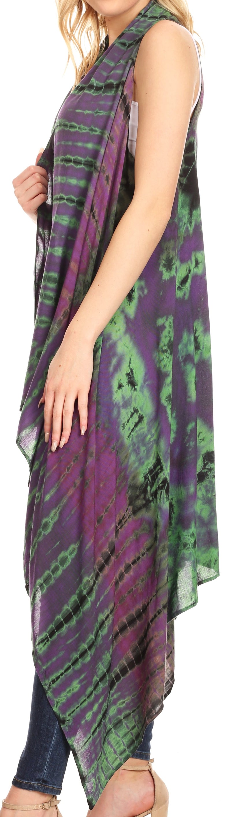 Sakkas Ivana Women's Oversized Draped Open Front Sleeveless Cardigan in Tie Dye