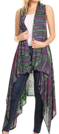 Sakkas Ivana Women's Oversized Draped Open Front Sleeveless Cardigan in Tie Dye#color_Purple