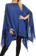 Sakkas Anais Women's Caftan Poncho Top Casual Oversized Solid Comes w/Fringe Boho#color_Navy