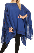 Sakkas Anais Women's Caftan Poncho Top Casual Oversized Solid Comes w/Fringe Boho