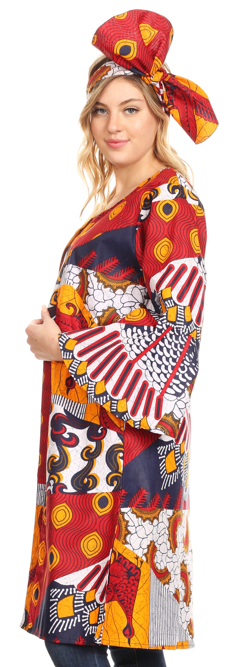 Sakkas Praya Women's Long Sleeve Open Front Cardigan Dress Coat African Ankara