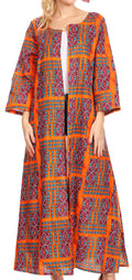 Sakkas Bolanile Cardigan Coat Long Sleeves African Ankara Print With Head Scarf#color_7-Orange/turquoise