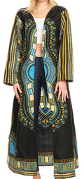 Sakkas Soledad Women's Long Sleeve Open Front Cardigan Dress Coat Dashiki African#color_Black 