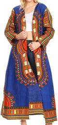 Sakkas Soledad Women's Long Sleeve Open Front Cardigan Dress Coat Dashiki African#color_Blue 