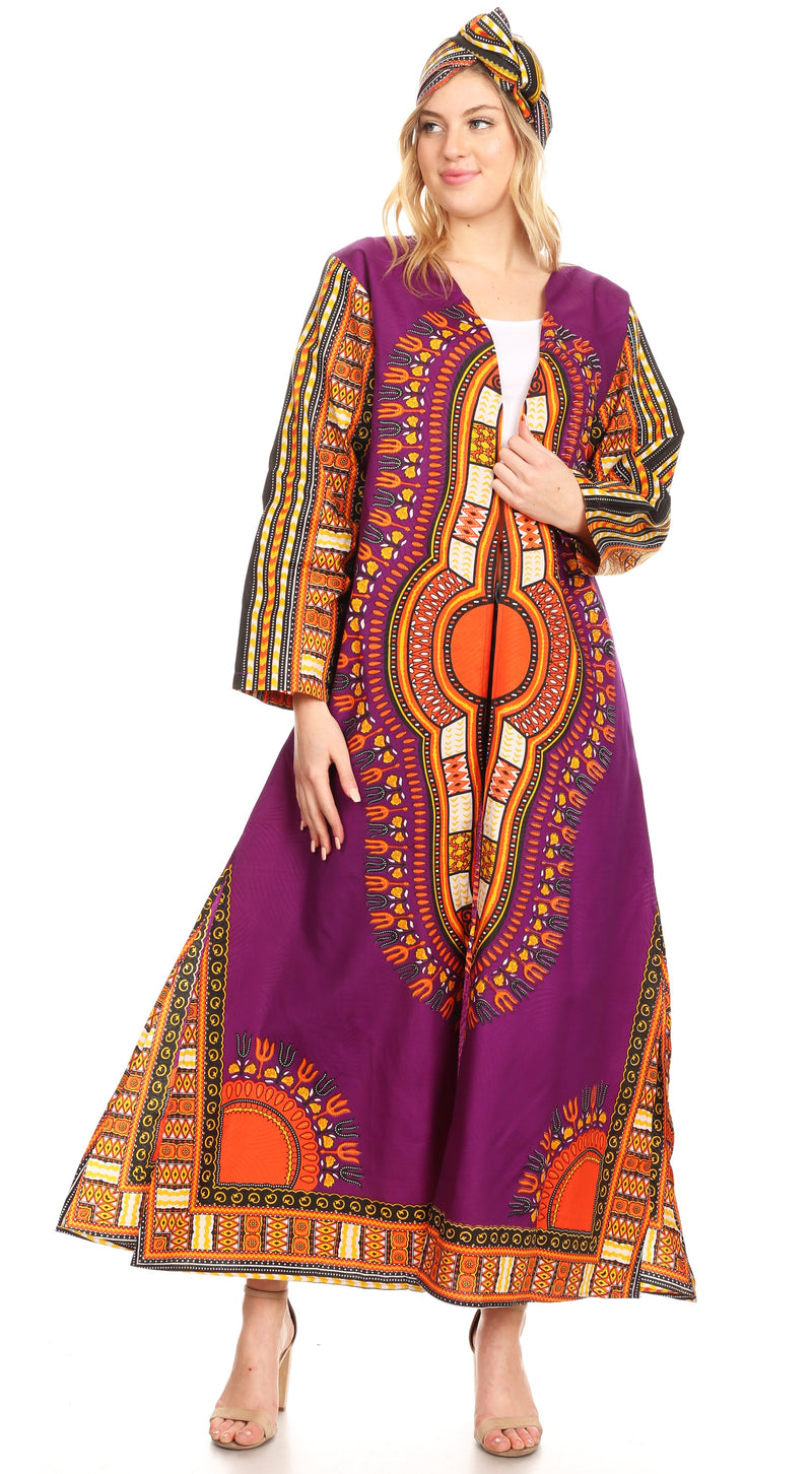 Sakkas Soledad Women's Long Sleeve Open Front Cardigan Dress Coat Dashiki African