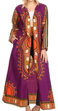 Sakkas Soledad Women's Long Sleeve Open Front Cardigan Dress Coat Dashiki African#color_Purple 