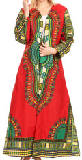 Sakkas Soledad Women's Long Sleeve Open Front Cardigan Dress Coat Dashiki African#color_Red 