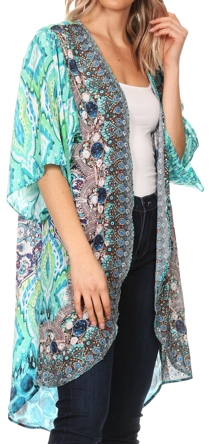 Sakkas Denora Women's Casual Draped Kimono Short Sleeve Boho Open Front Cardigan