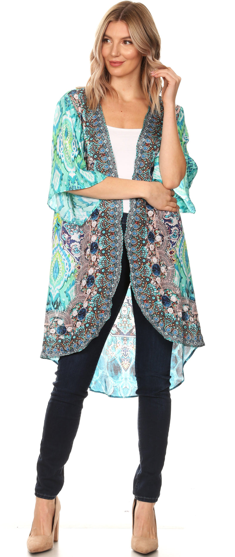 Sakkas Denora Women's Casual Draped Kimono Short Sleeve Boho Open Front Cardigan