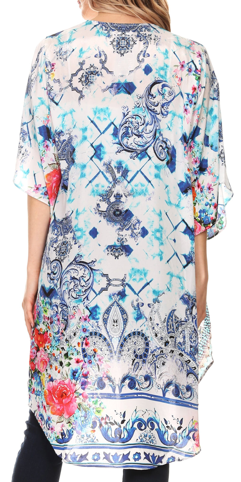 Sakkas Denora Women's Casual Draped Kimono Short Sleeve Boho Open Front Cardigan