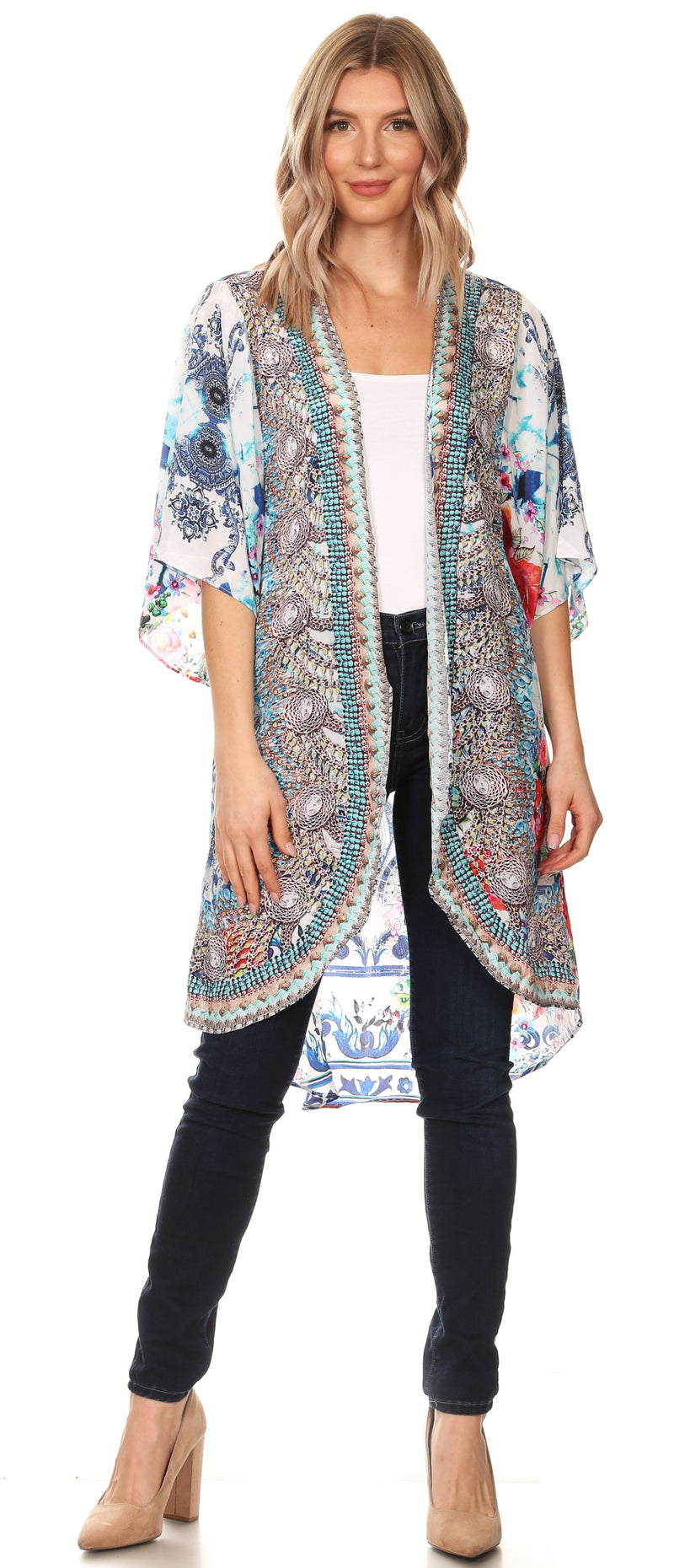 Sakkas Denora Women's Casual Draped Kimono Short Sleeve Boho Open Front Cardigan