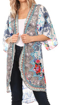 Sakkas Denora Women's Casual Draped Kimono Short Sleeve Boho Open Front Cardigan #color_WM236-Multi