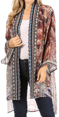Sakkas Aremi Women Floral Printed Open Front Cardigan Top Boho Casual Short Sleeve#color_485