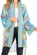 Sakkas Aremi Women Floral Printed Open Front Cardigan Top Boho Casual Short Sleeve#color_486