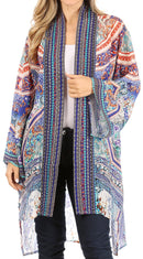 Sakkas Aremi Women Floral Printed Open Front Cardigan Top Boho Casual Short Sleeve