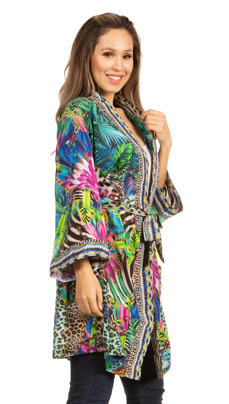 Sakkas Janis Women's Lightweight Open-Front Amazing Print Cardigan Sweater Pockets