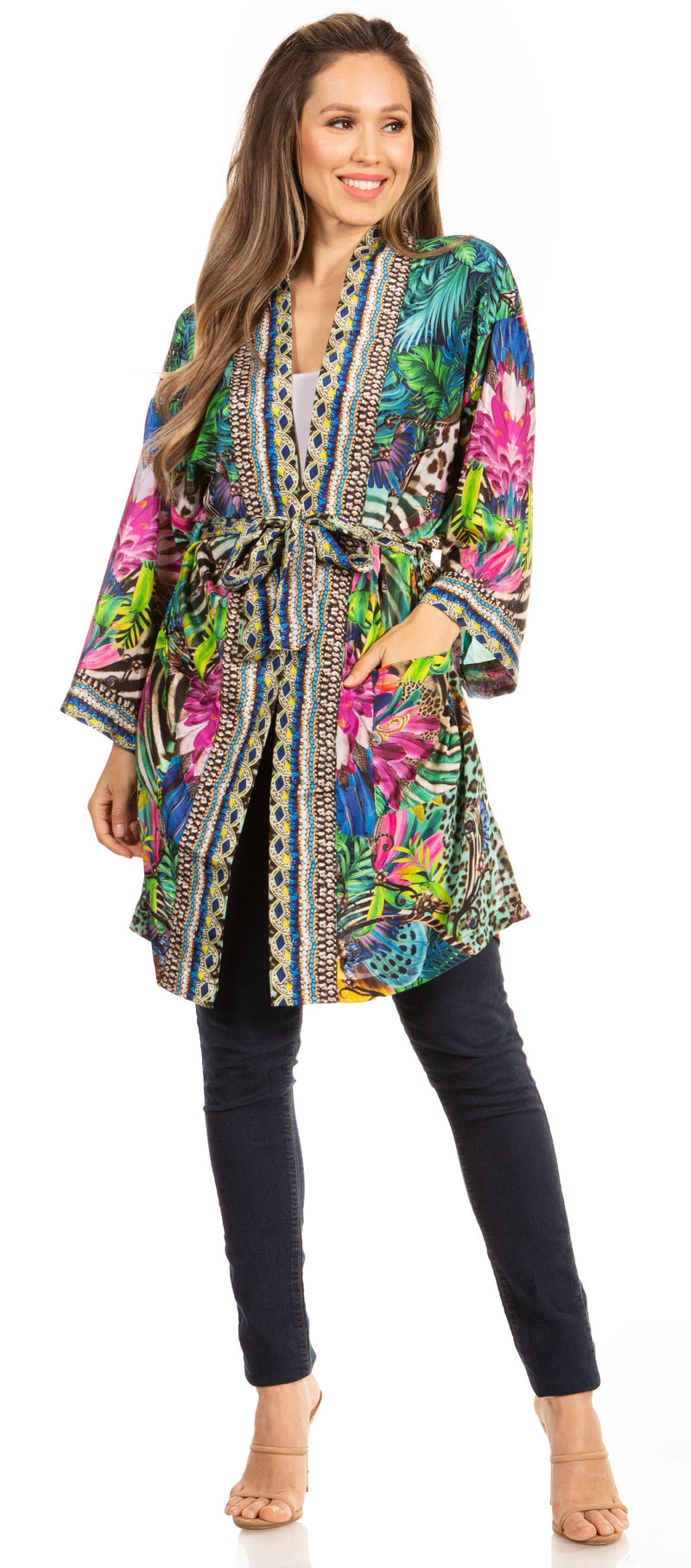 Sakkas Janis Women's Lightweight Open-Front Amazing Print Cardigan Sweater Pockets