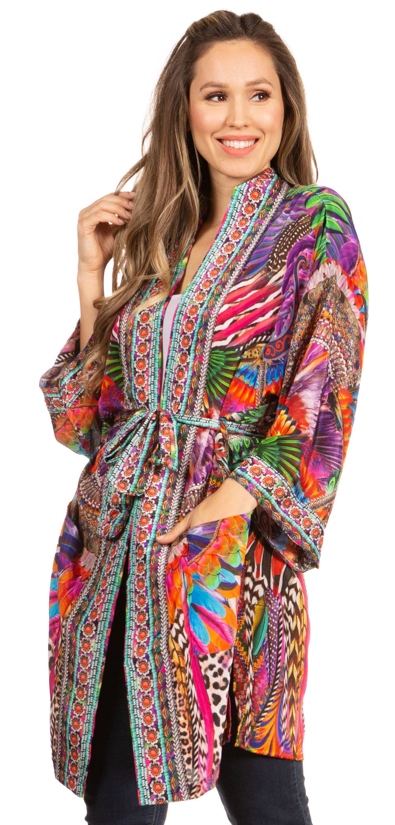 Sakkas Janis Women's Lightweight Open-Front Amazing Print Cardigan Sweater Pockets