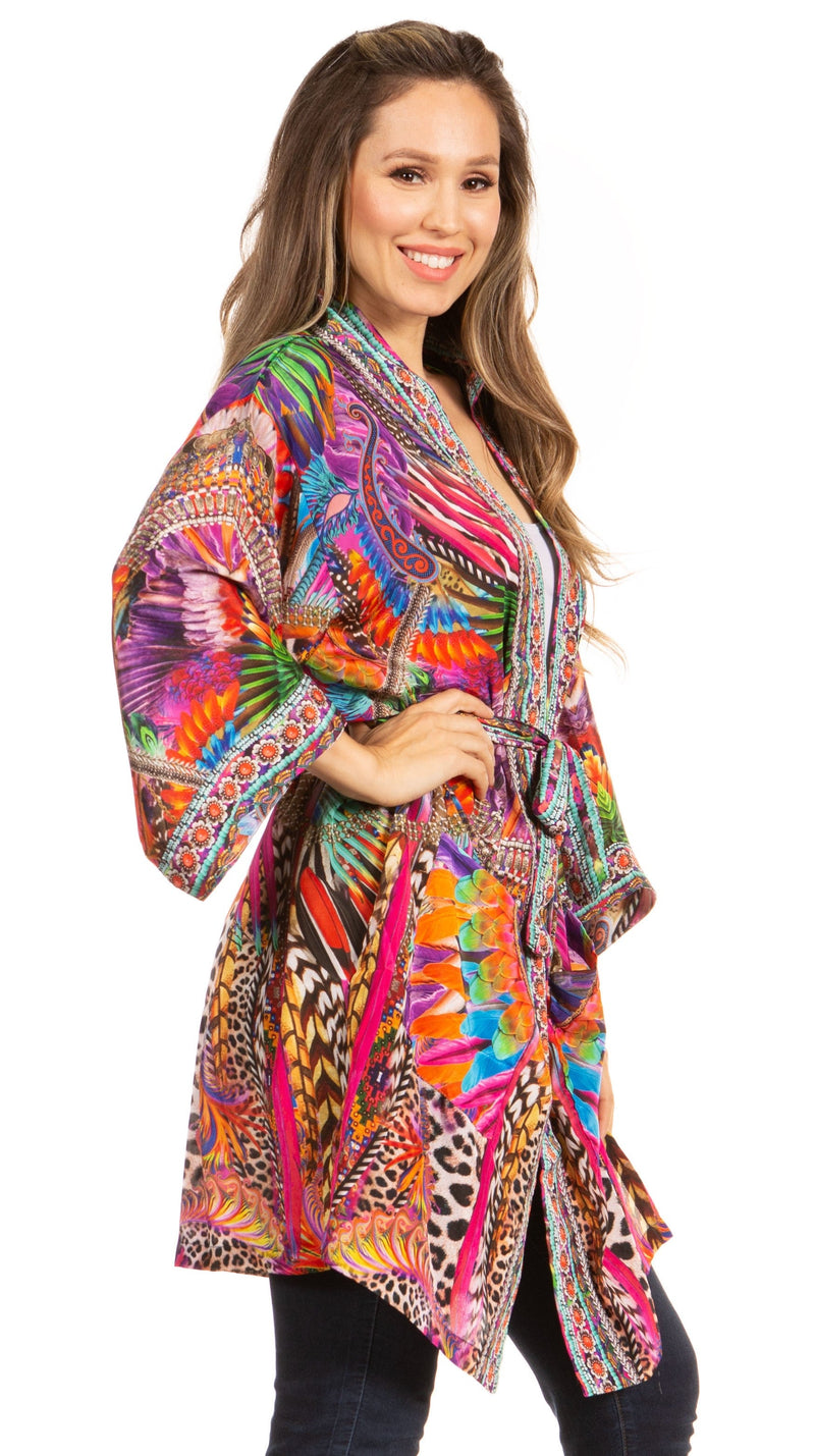 Sakkas Janis Women's Lightweight Open-Front Amazing Print Cardigan Sweater Pockets