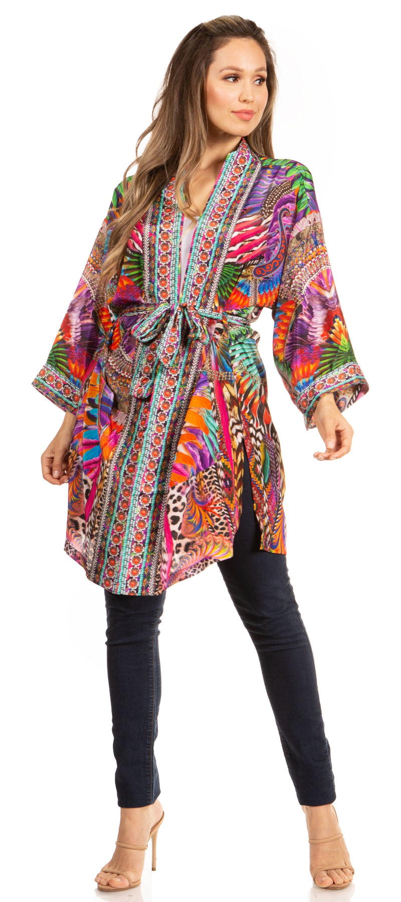 Sakkas Janis Women's Lightweight Open-Front Amazing Print Cardigan Sweater Pockets