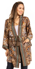 Sakkas Janis Women's Lightweight Open-Front Amazing Print Cardigan Sweater Pockets#color_594-Brown