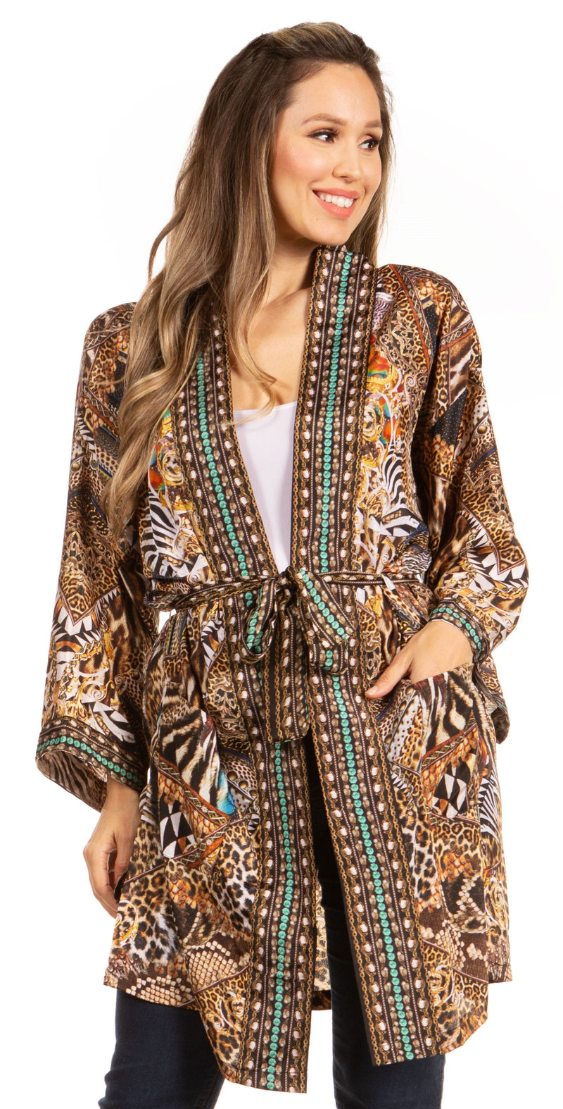 Sakkas Janis Women's Lightweight Open-Front Amazing Print Cardigan Sweater Pockets