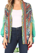Sakkas Jenna Women's Casual Boho Sheer Kimono Loose Cardigan Cape Trendy Printed#color_468
