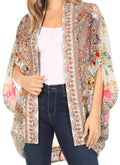 Sakkas Jenna Women's Casual Boho Sheer Kimono Loose Cardigan Cape Trendy Printed#color_469